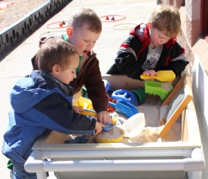 Pre-k students Colton, Asher, and Bryton in Mary Green's class learn to play together during recess at Hazelwood Elementary School. Haywood County Schools' Pre-K program is designed to prepare children for success in school. 